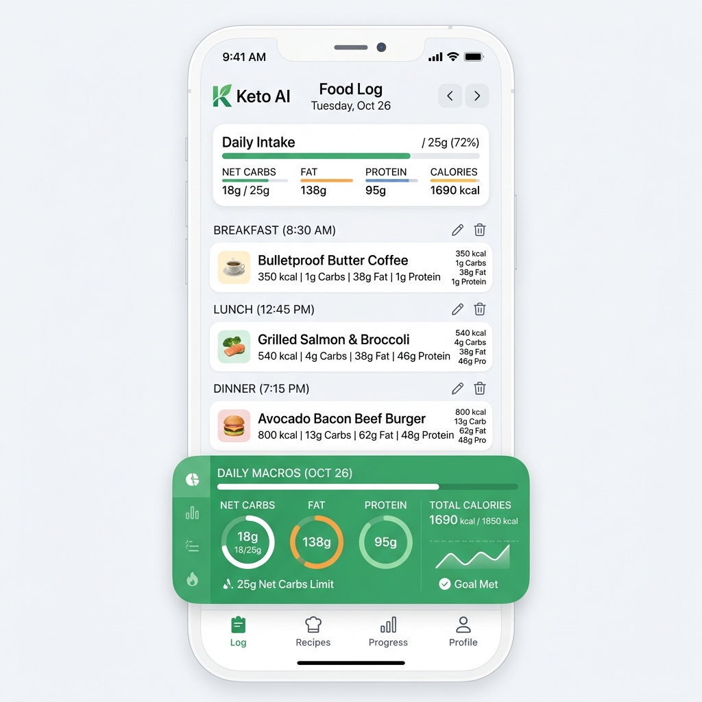 Food Diary Log Screen Mockup